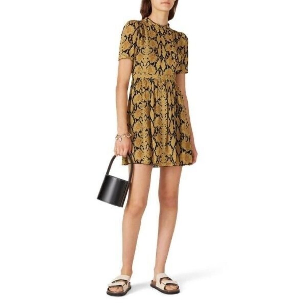 ba&sh Snake Print Cascade Lady Short Sleeve Dress‎ Sz XS